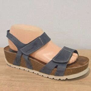 InterBios Wedge Sandals 41 / 10-10.5  Blue Suede Cork Platform Ankle Strap Comfy